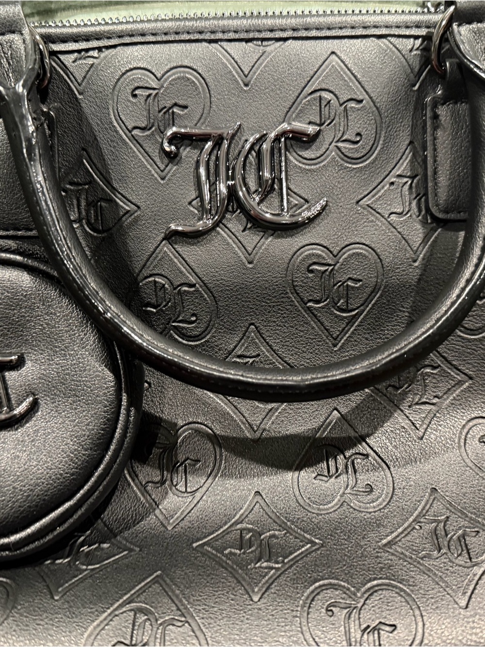 Juicy Couture Black Embossed Leather Shoulder Bag with Monogram Charm